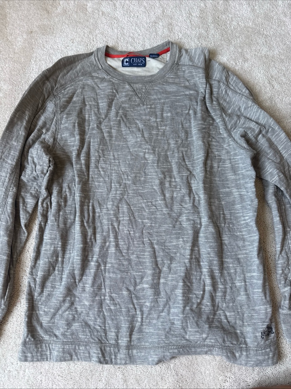 Chaps Gray Crewneck Sweatshirt with Red Trim pullover